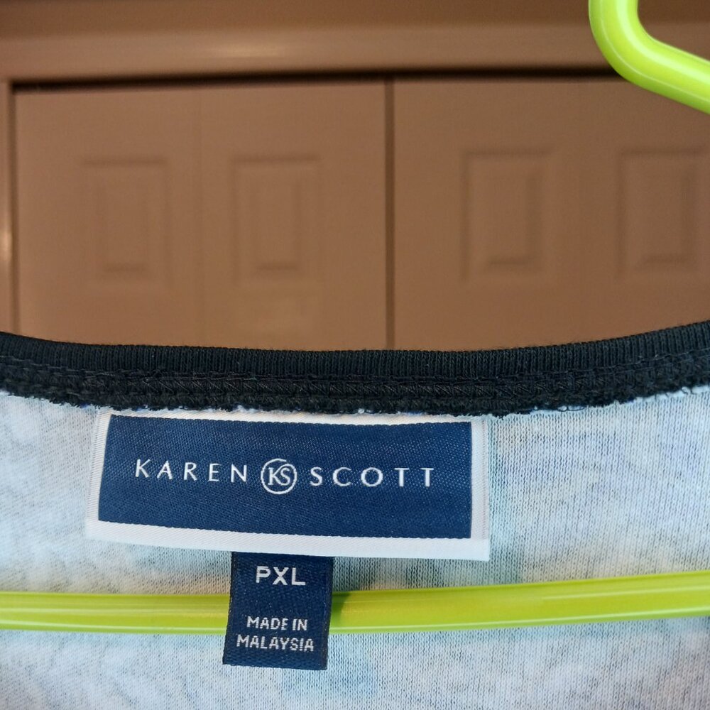 #120 3/$18 - Karen Scott Black/Blue Long Sleeve Top Petite Size XL - Picture 5 of 5
